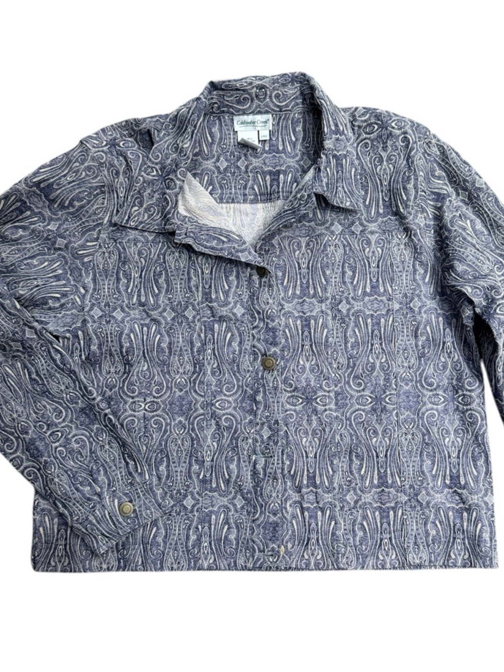 Coldwater Creek Paisley Cropped Jacket purple Boho Vintage Style Size L - Picture 2 of 5